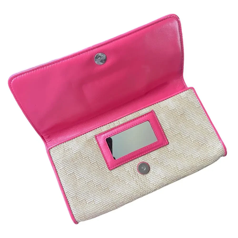 Cole Haan Genevieve Straw Unit Clutch Bag Natural Woven Straw Pink